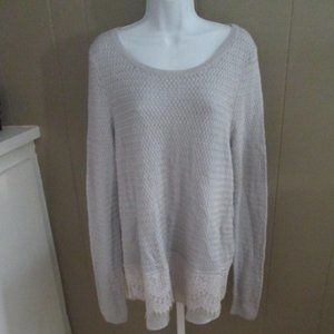 LUCKY BRAND Cotton Rich Light Gray Fancy Knit with Lace P/O Sweater size XL